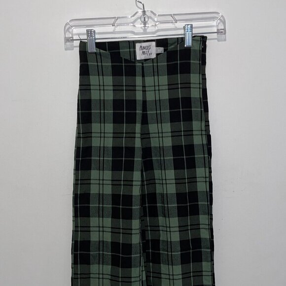 Princess Polly Green & Black Plaid High-Waisted Women's Pants Size 0 - Picture 3 of 14